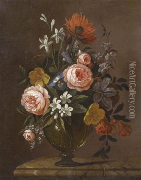 Blumenstrauss In Einer Glasvase Oil Painting - David Cornelisz Heem III
