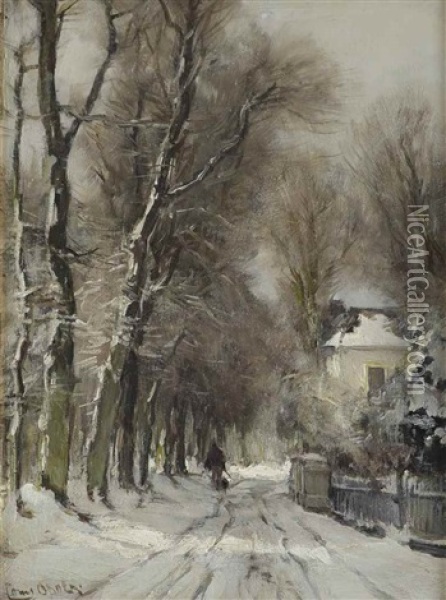A Snow Covered Path In Winter Oil Painting - Louis Apol