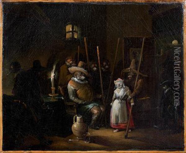 Les Singes Inquisiteurs Oil Painting - Egbert Ii Van Heemskerck