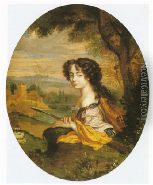 Portrait Of A Lady As A Shepherdess Oil Painting - Henri Gascars