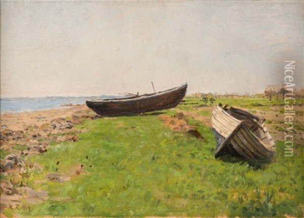 Boote Am Ufer Oil Painting - Karl Lorenz Rettich