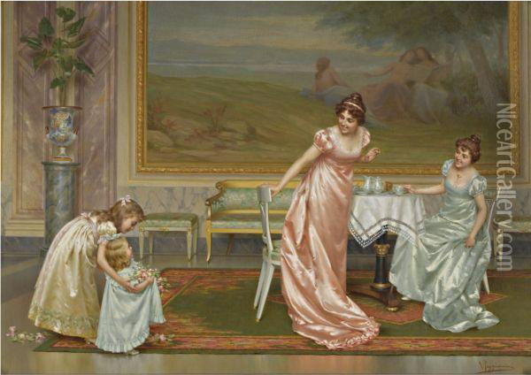 The Tea Party Oil Painting - Vittorio Reggianini