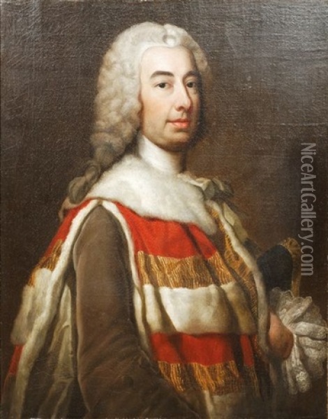 Portrait De Robert Knight, Baron Luxborought, Puis Comte De Catherlough Oil Painting - George Knapton