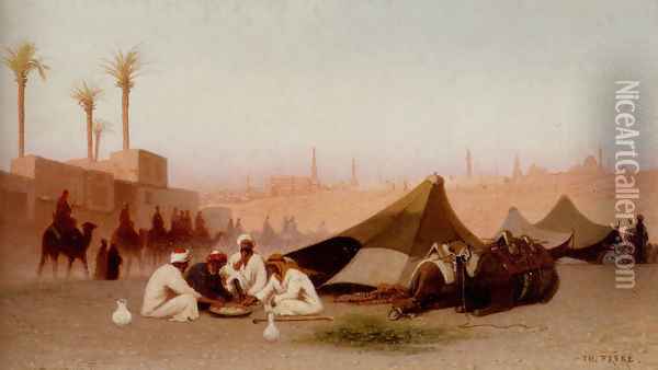 A late afternoon meal at an encampment, Cairo Oil Painting - Charles Theodore Frere