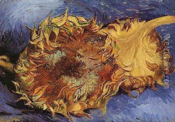 Two Cut Sunflowers III Oil Painting - Vincent Van Gogh