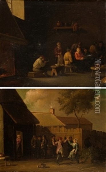Baile De Aldeanos Y Escena En El Meson Oil Painting - David Teniers the Elder