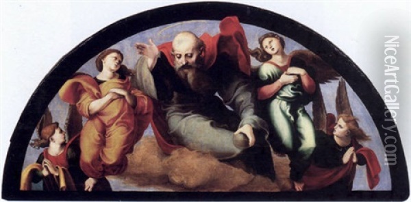 Dieu Le Pere Entoure De Quatre Anges Oil Painting - Pedro Machuca