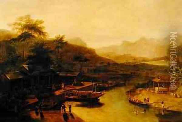 A View in China Cultivating the Tea Plant Oil Painting - William Daniell RA