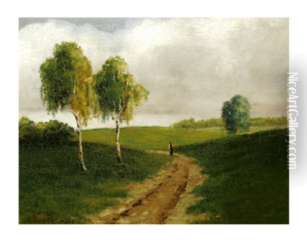 Woman On A Country Path Oil Painting - John Francis Murphy