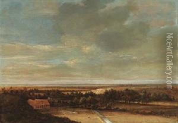 An Extensive Dune Landscape With A Farmhouse And A Bleachingground Oil Painting - Jan Wijnants