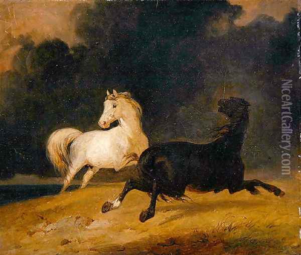Horses in a Thunderstorm, 1823 Oil Painting - Thomas Woodward
