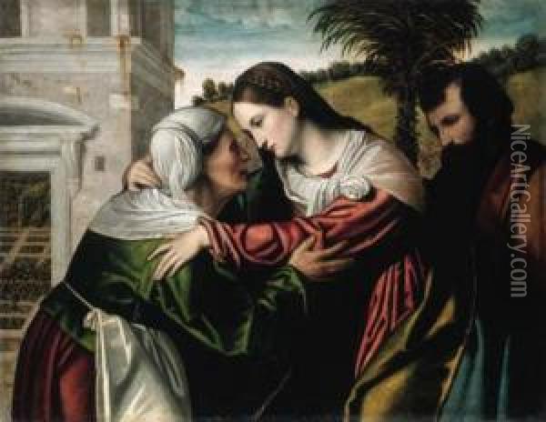 The Visitation Oil Painting - Alessandro Bonvicino (Moretto da Brescia)
