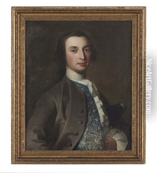 Portrait Of A Gentleman In An Embroidered Waistcoat, Possibly A Member Of The Howard Family Oil Painting - Jean-Baptiste van Loo
