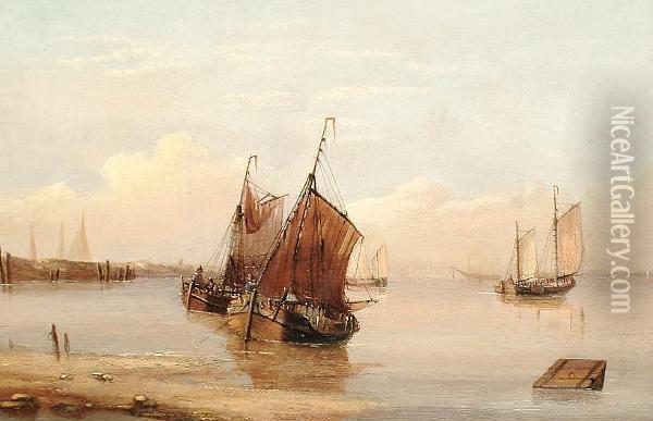 Shipping In Calm Waters; Preparing For The Catch Oil Painting - Edward King Redmore
