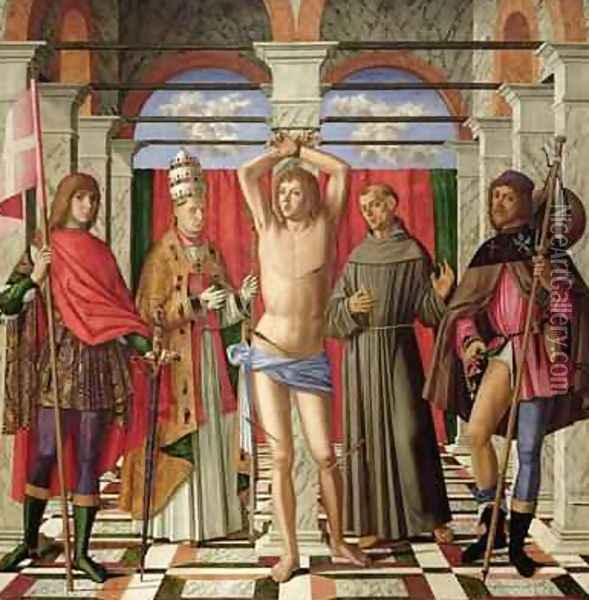 Saint Sebastian with Saints Liberale Gregory Francis and Roch Oil Painting - Giovanni di Niccolo Mansueti