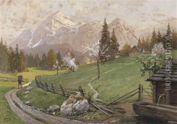 A Spring Motif: Groser Buchstein - Hochscheibenalm Oil Painting - Georg Janny