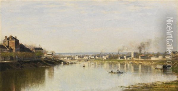 La Seine Devant Saint-denis Oil Painting - Stanislas Lepine