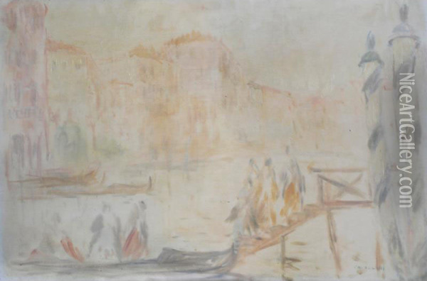 Traghetto A Venezia Oil Painting - Attilio Cavallini