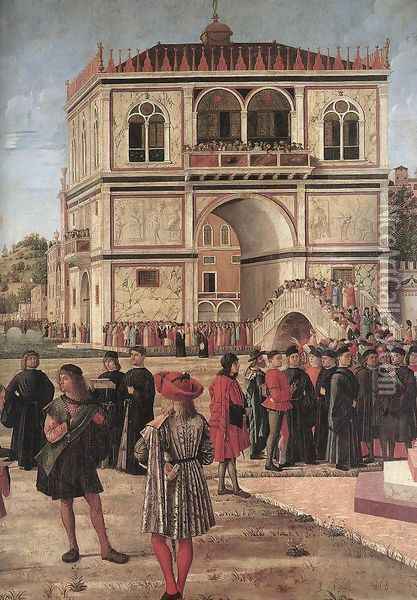 The Ambassadors Return to the English Court (detail) 1495-1500 Oil Painting - Vittore Carpaccio