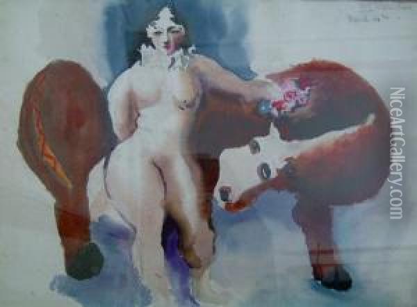 Woman With Cow Oil Painting - Earl Horter
