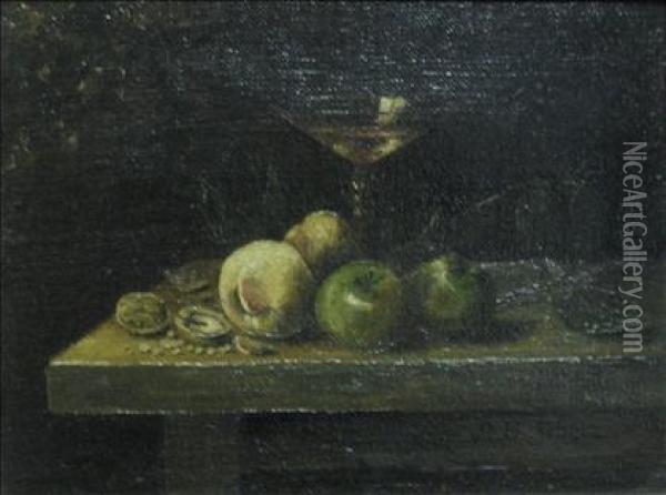 Still Life With Glass, Fruits, And Nuts Oil Painting - Max Scholz