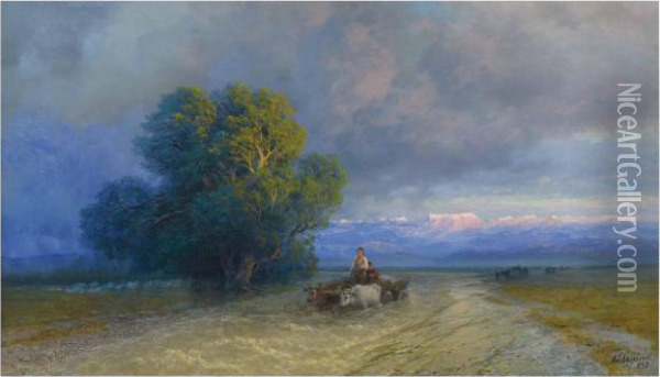 Ox Cart Crossing A Flooded Plain Oil Painting - Ivan Konstantinovich Aivazovsky