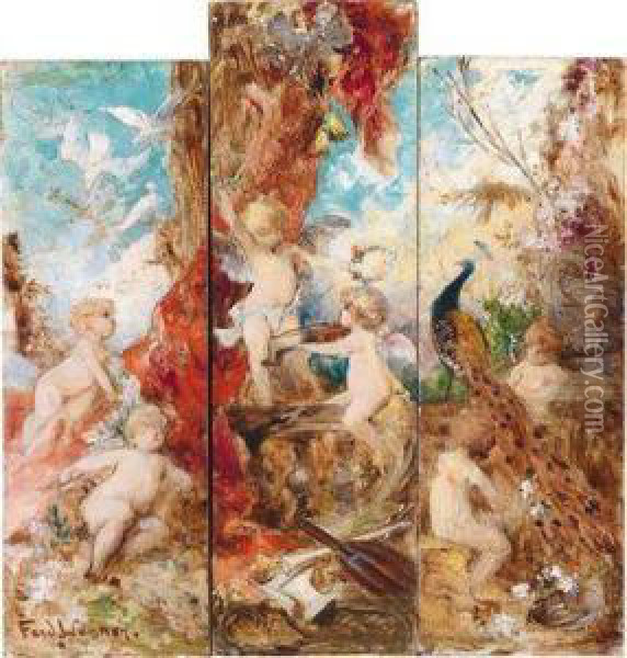 Bacchanalia With Putti Oil Painting - Ferdinand Ii Wagner
