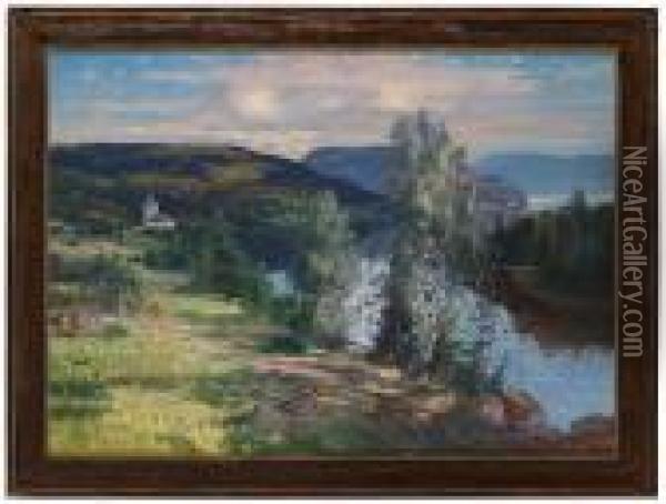 Landskap Med Nordingra Kyrka Oil Painting - Carl Brandt