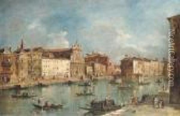 The Grand Canal, Venice, With 
The Church Of The Scalzi And The Riodi Spagna, From The Fondamenta Of S.
 Simone Piccolo Oil Painting - Francesco Guardi