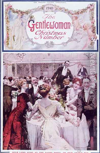 New Year's Eve at the Savoy Hotel, London, cover illustration for The Gentlewoman magazine, Christmas 1910 Oil Painting - Max Cowper