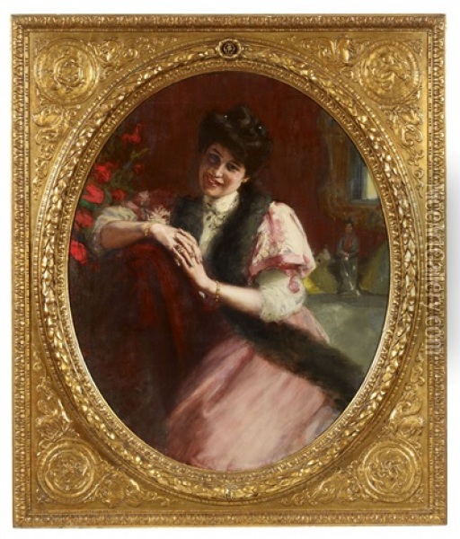 Portrait Of A Lady With A Fur Stole Oil Painting - Albert von Keller