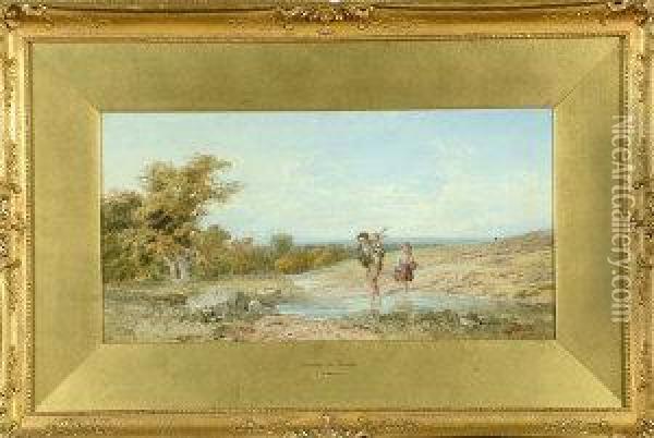 Three Children Fording A Stream Oil Painting - John Henry Mole