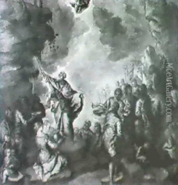Mose Che Fa Scaturire L'acqua Dalla Roccia Oil Painting - Pietro (lo Spada) Marescalco