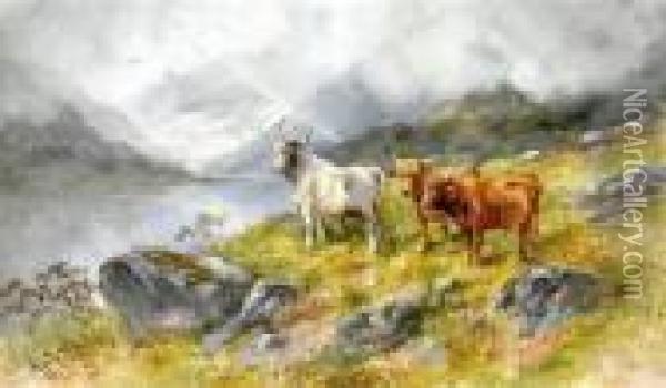 Highland Cattle In Landscape Oil Painting - Hugo Anton Fisher
