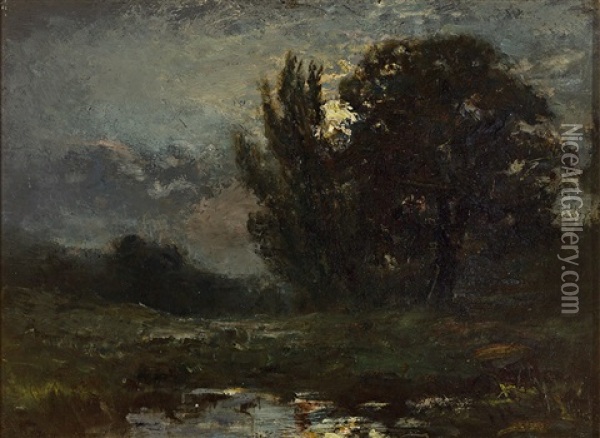 Abendliche Landschaft Bei Vollmond Oil Painting - George A. Boyle
