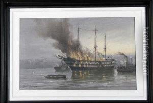 Burning Of The Wellesley Oil Painting - John Davison Liddell