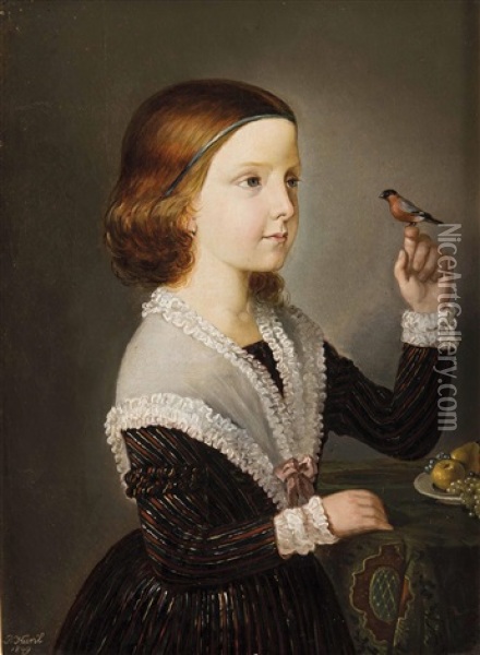 Portrat Eines Madchens Mit Vogel Und Fruchteteller Oil Painting - Paul Franz Kunl