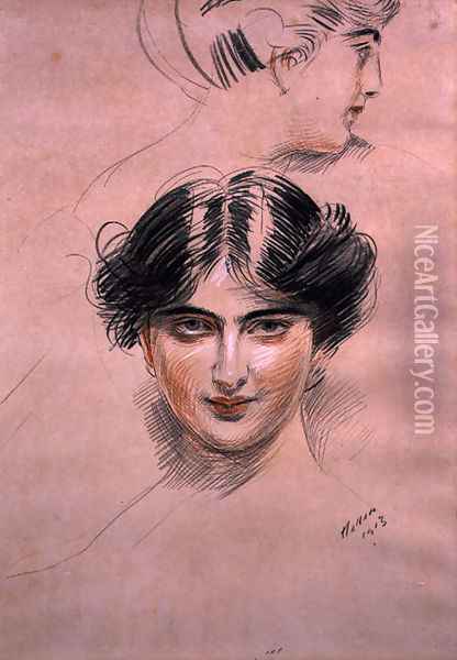 Portrait Study of a Lady (thought to be Mademoiselle Medje Conquy), 1913 Oil Painting - Paul Cesar Helleu