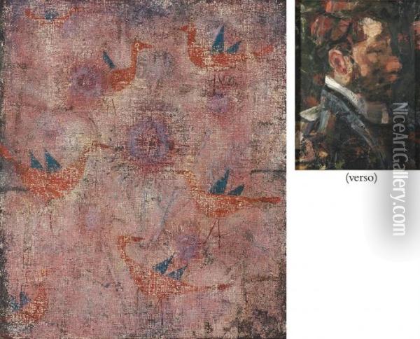 Blaugeflugelte Vogel (recto); Portrat Eines Mannes (verso) Oil Painting - Paul Klee
