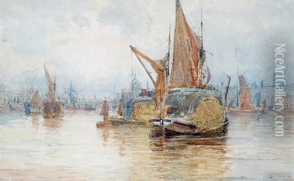Hay Barge On The Thames Oil Painting - William Lionel Wyllie