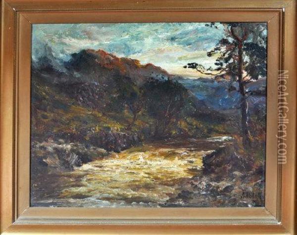 A Northumberland River At Sunset Oil Painting - John Falconar Slater