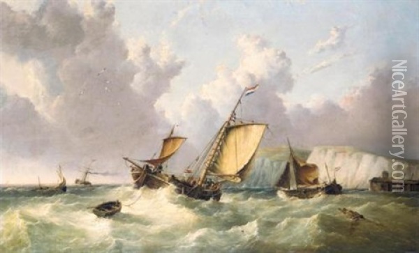Dutch Shipping Off The Coast Of Dover Oil Painting - William Callcott Knell