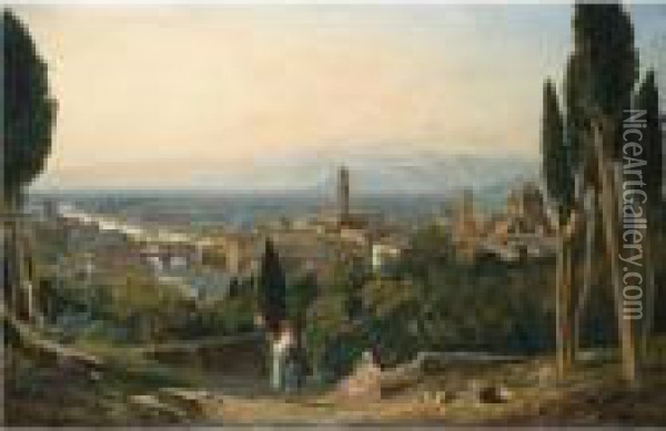 View Of Florence And The River Arno From St Miniato Oil Painting - William James Muller