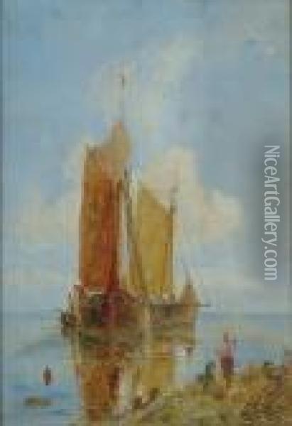 Fishing Boats Off The Coast Oil Painting - William Joseph Caesar Julius Bond