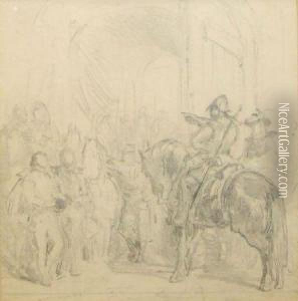 A Horseman Addressing His Troops Oil Painting - Sir John Gilbert