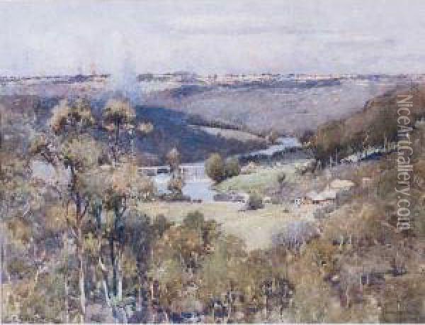De Burgh Bridge, Lane Cove River Oil Painting - Charles Ephraim S. Tindall