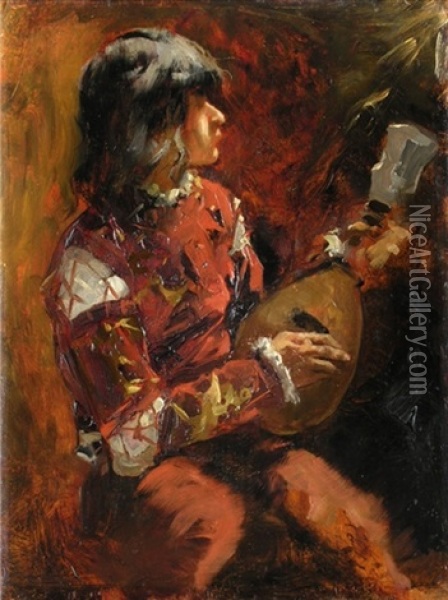 Der Mandolinenspieler Oil Painting - Norbert Goeneutte