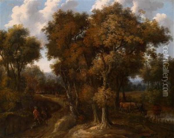 Waldlandschaft Mit Hirtenstaffage Oil Painting - Jacob Van Ruisdael