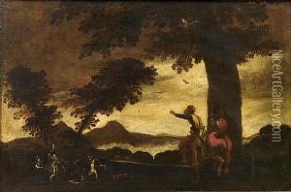 Men And Dogs Hunting A Boar Oil Painting - Antonia Tempesta