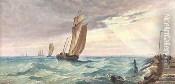 A blustery day off the breakwater Oil Painting - Arthur Joseph Meadows